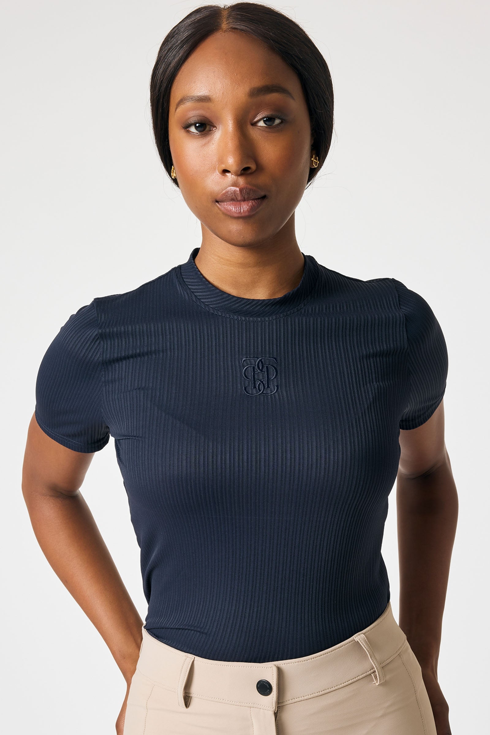 PS of Sweden Courtney S/S Gestreept Mesh Shirt Dames paardrijkleding