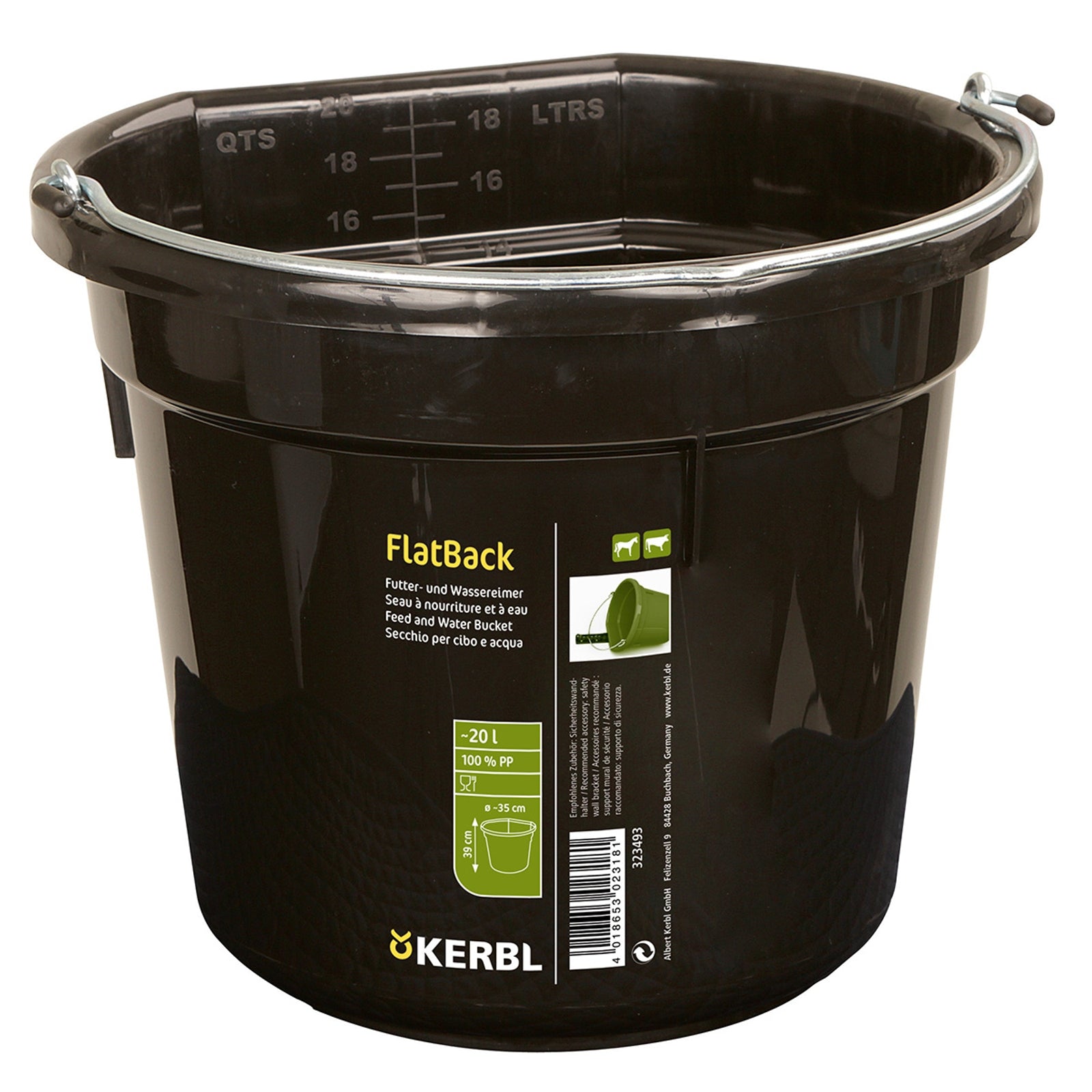 Kerbl Voeder- en wateremmer FlatBack, ca. 20L Voederen & Drinken