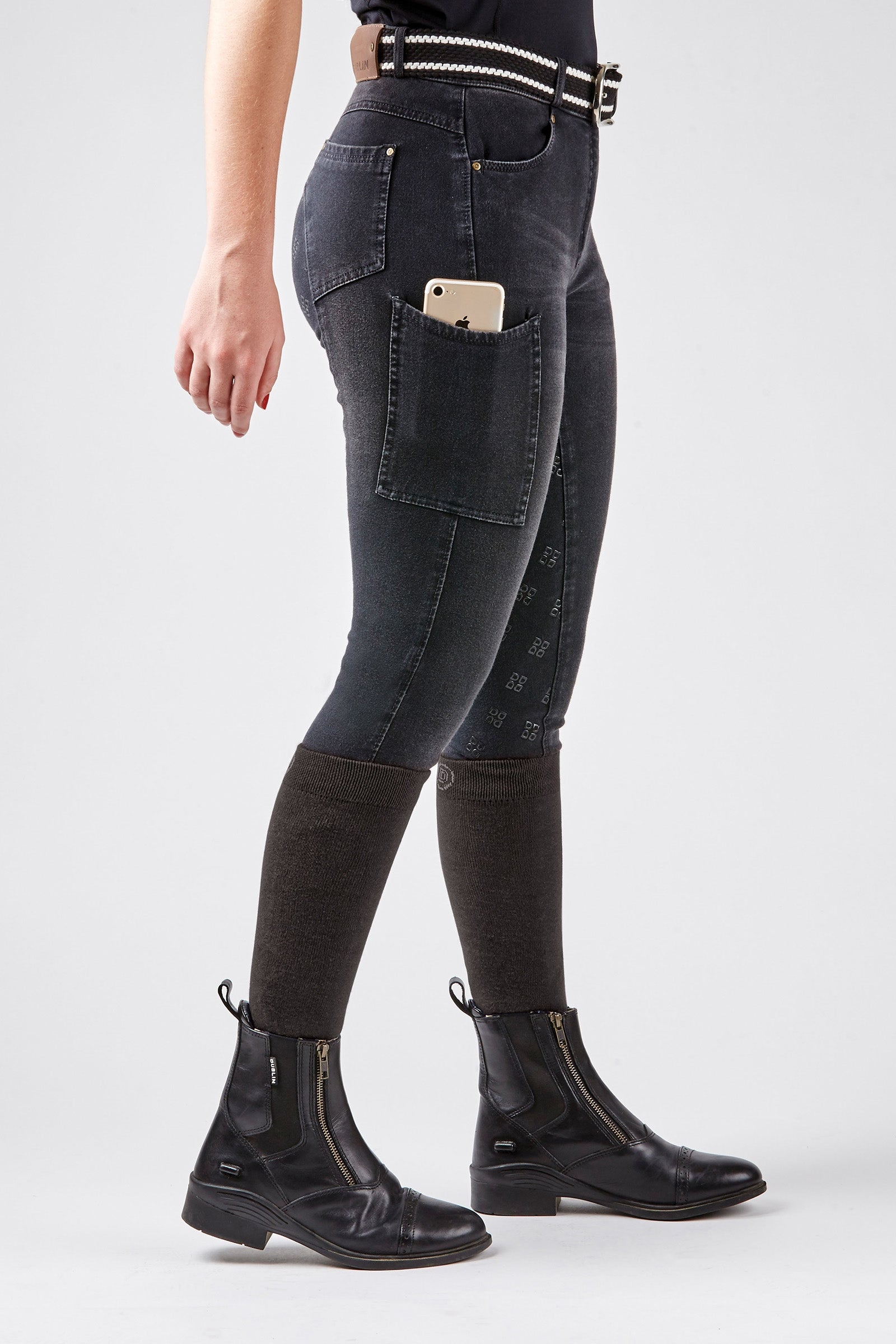 Dublin Shona Women's Full Grip Silicone Print Denim Breeches Womens Breeches
