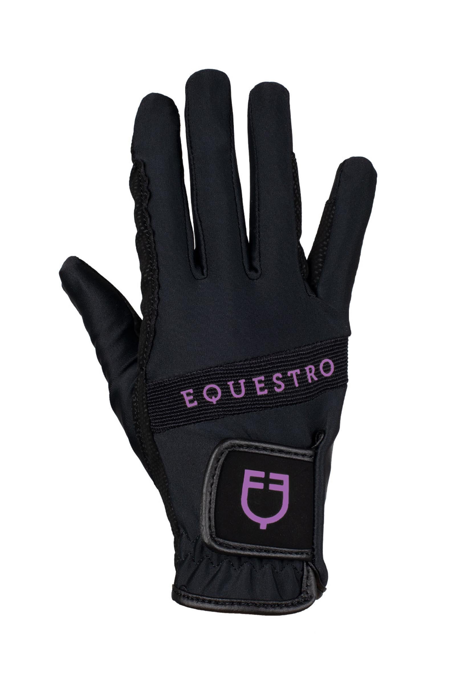 Equestro Gloves in Technical Fabric With Multicolor Logo Riding Gloves