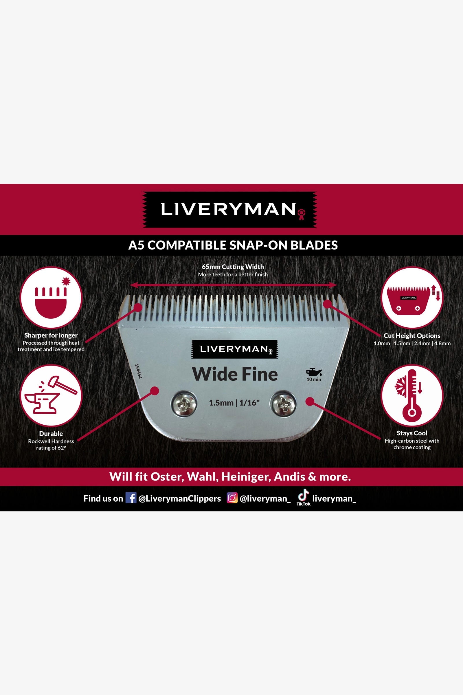 Liveryman A5 Blade Narrow 15, 1.0 mm Horse Clipping & Trimming Tools