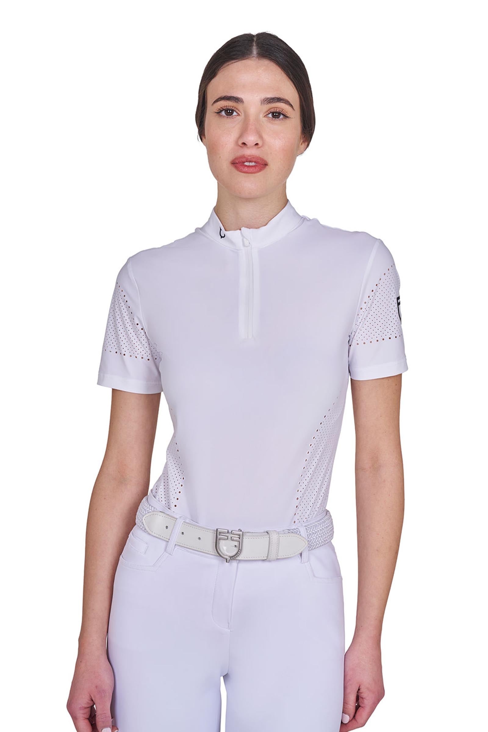Equestro SS2026 Dames Geperforeerde trainings polo korte mouw rits Dames paardrijkleding