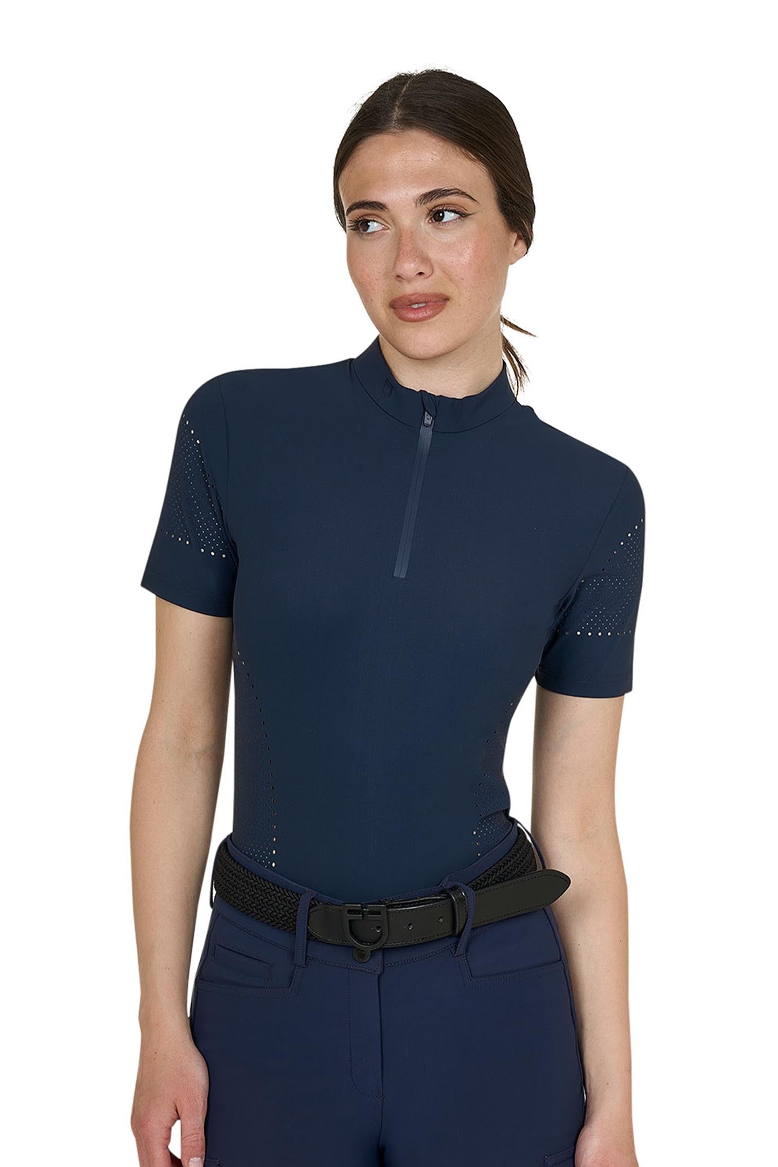 Equestro SS2026 Women's Perforated Training Polo Shirt SS ZIP Dames paardrijkleding