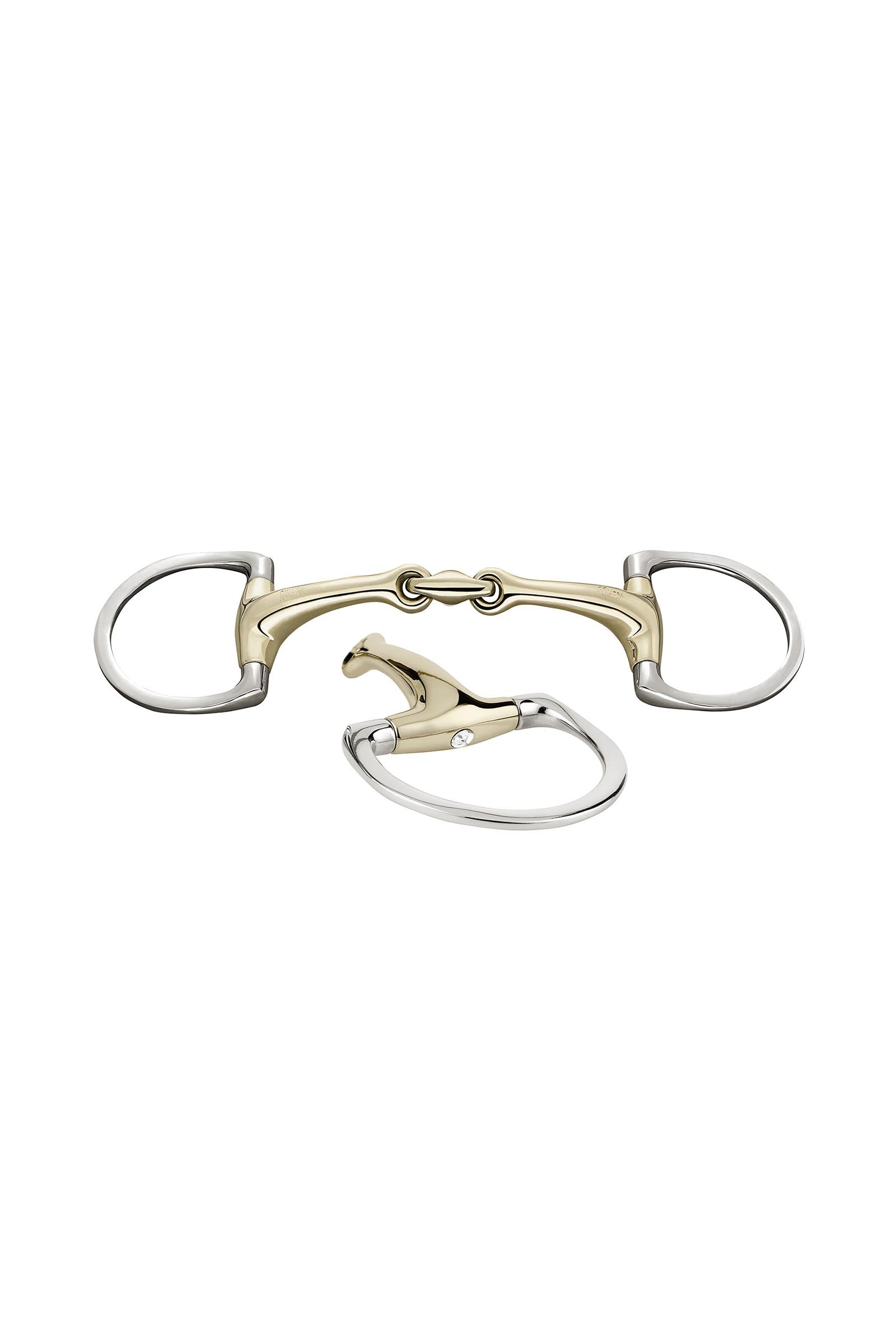 Sprenger Dynamic RS olijvenkopbit D ringen, dubbel gebroken, 16 mm, Sensogan, met kristallen Bitten