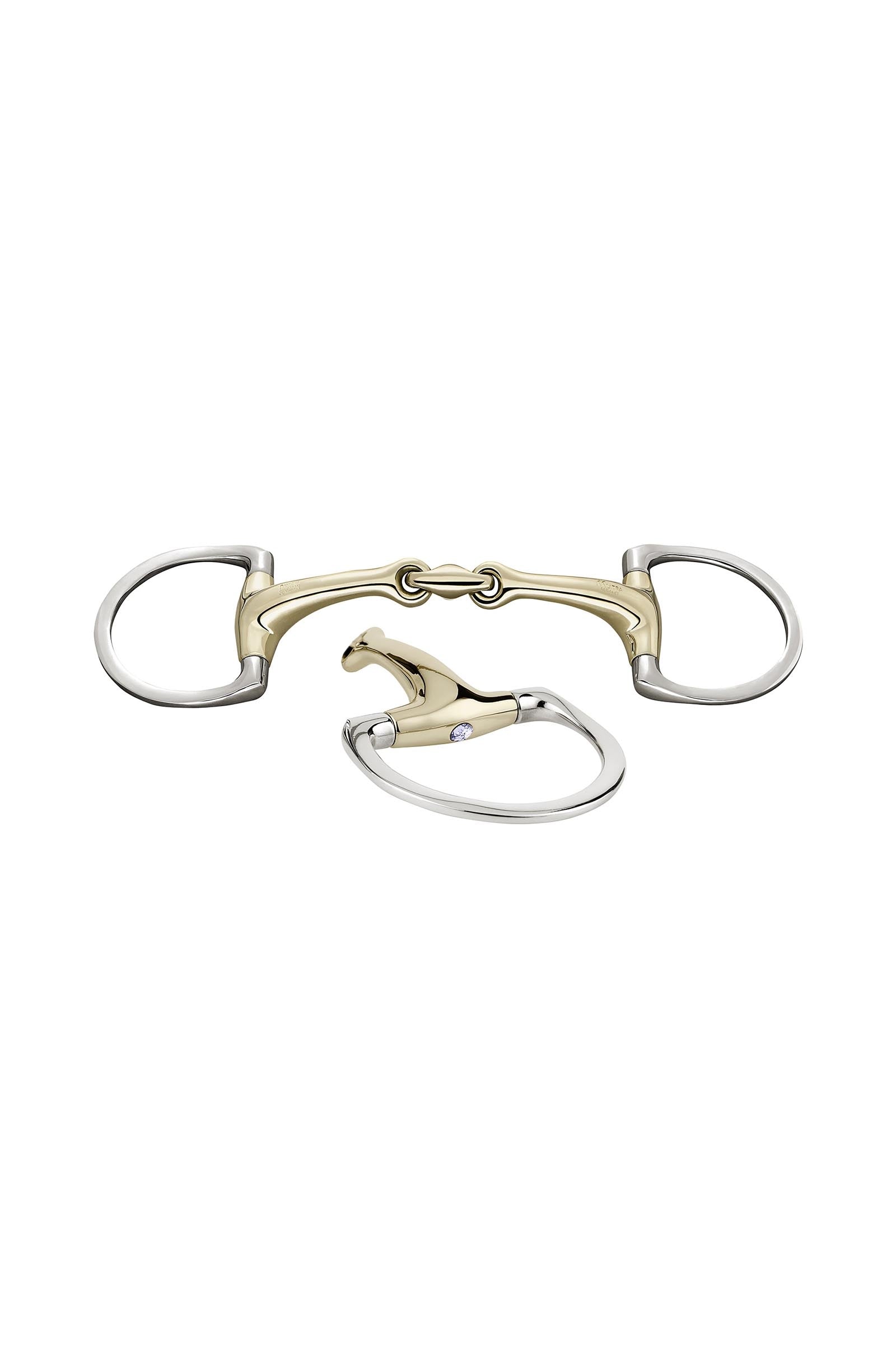 Sprenger Dynamic RS olijvenkopbit D ringen, dubbel gebroken, 16 mm, Sensogan, met kristallen Bitten