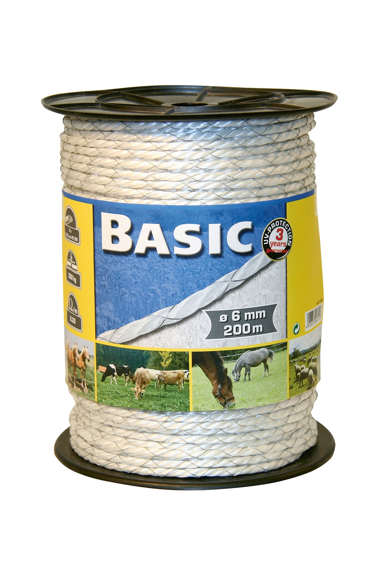 Farm Patrol Basic Classe,E-koord, wit, 6mm 200m, 2x 0,50 Fe verzinkt Schrikdraad benodigdheden