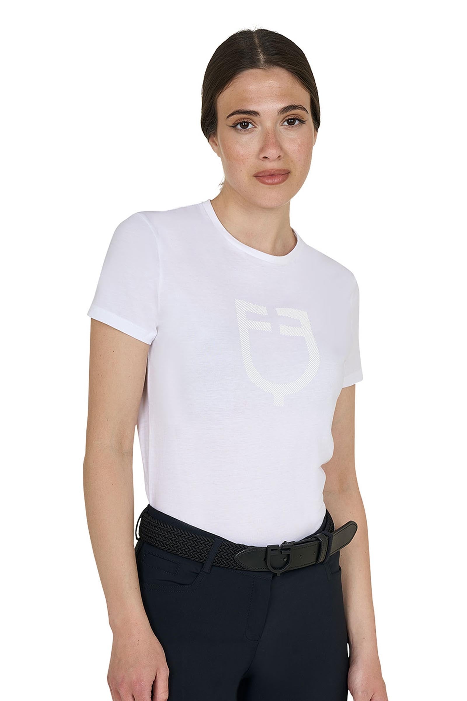 Equestro SS2026 Dames Katoenen T-shirt met glanzend logo Dames paardrijkleding