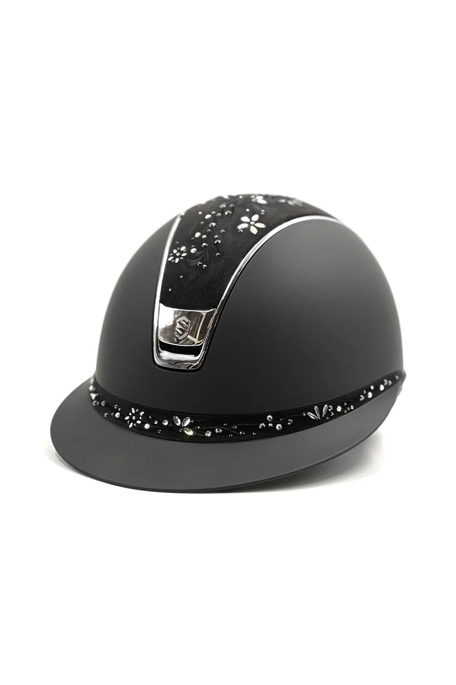 Samshield Miss Shield Shadowmatt met bloemen Swarovski sieraden, chroom 2.0 Paardrijcaps & Bodyprotectors
