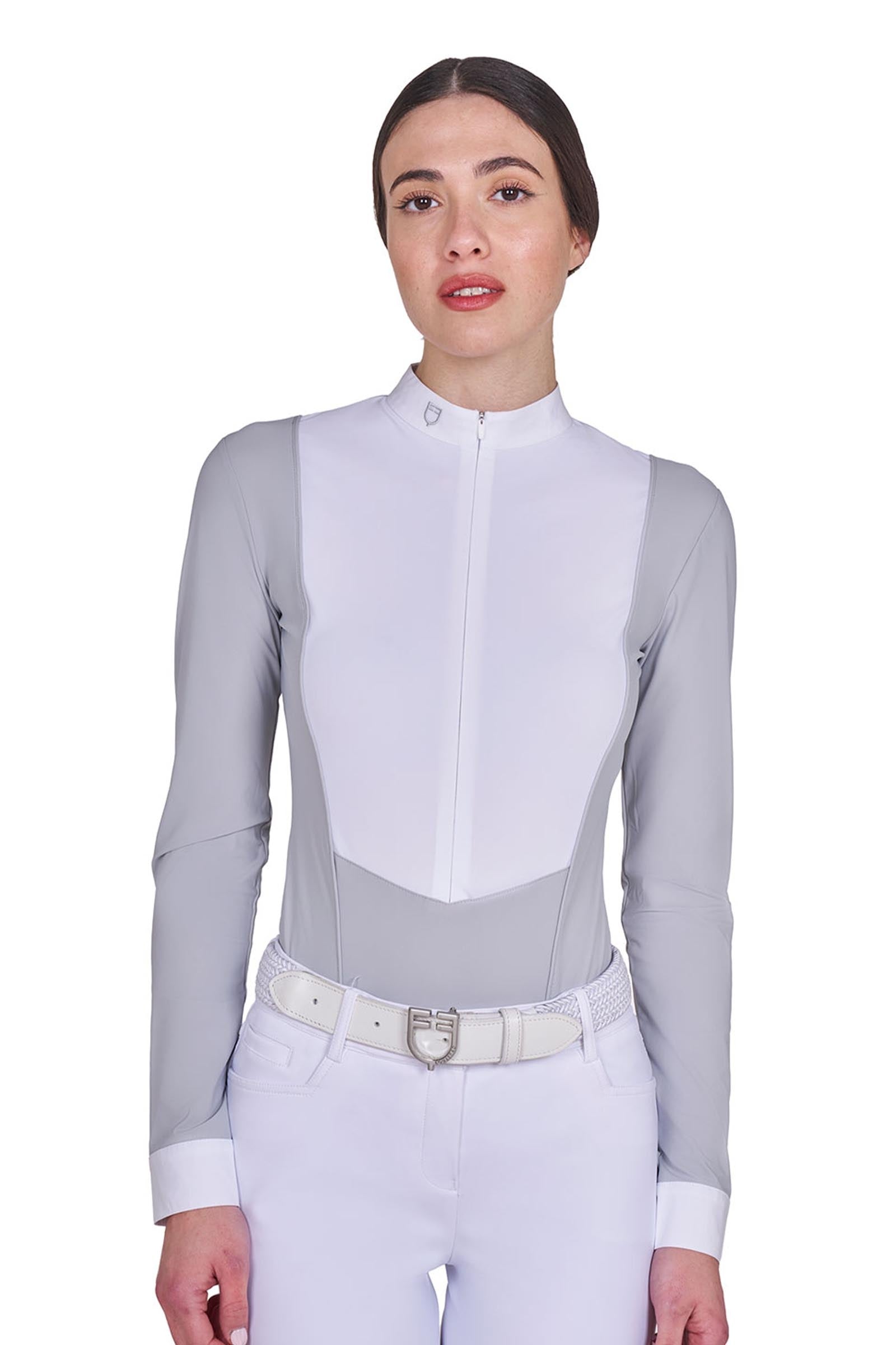 Equestro SS2026 Dames Wedstrijd polo lange mouw verborgen rits Dames paardrijkleding
