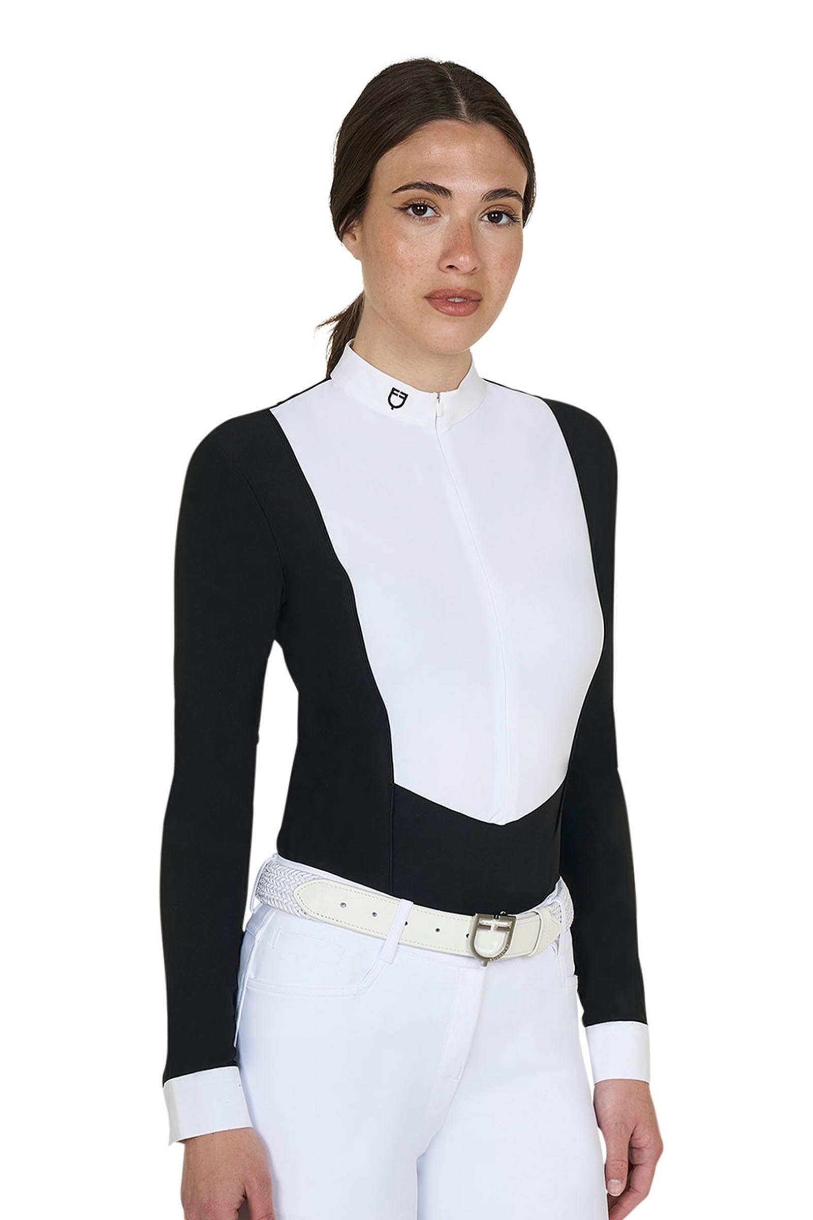 Equestro SS2026 Dames Wedstrijd polo lange mouw verborgen rits Dames paardrijkleding